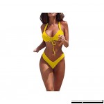 TANLANG Women's Sexy Bikini Set Halter Solid Color Bandage Swimsuit Gathering Push Up Swimsuit Set Yellow B07PGS2DSV